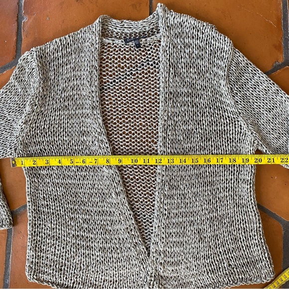 Eileen Fisher Gray Open Front Weave Cardigan Sweater Old Money Quiet Luxury Sz L - Picture 7 of 7